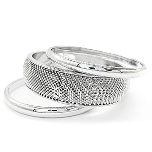 Pulseira Prata Trio Bracelete Largo Com Textura