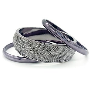 Pulseira Chumbo Trio Bracelete Largo Com Textura