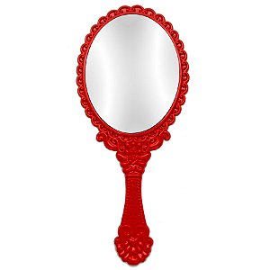 Espelho Abebe Vermelho De Mao Provençal Oval Medio