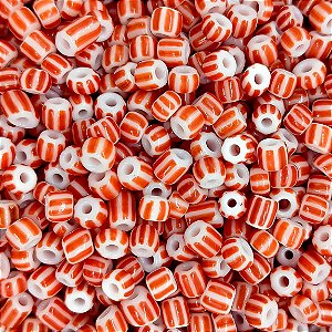 Miçanga Pacote 500g Conta de Missanga Leitosa Rajada Vermelho/Branco