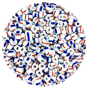 Miçanga Pacote 100g Conta de Missanga Leitosa Rajada Branco/Marinho/Vermelho