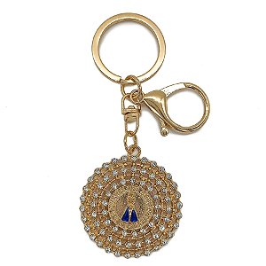 Chaveiro Católico Premium Nsra. Aparecida Circulo Cravejado