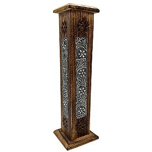 Incensario De Madeira Torre Quadrada C/ Ornamentos