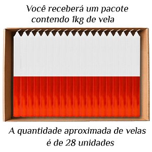 KIT 28 Velas Palito De Parafina 1Kg Branco/Vermelho