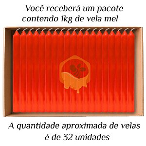 KIT 32 Velas Palito De Cera Aromatizada Mel 1Kg Vermelho