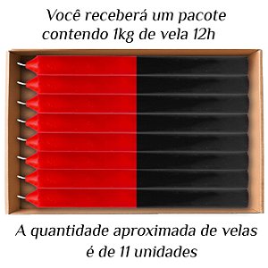 KIT 11 Velas Grande 12H De Parafina 1Kg Vermelho/Preto