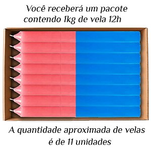 KIT 11 Velas Grande 12H De Parafina 1Kg Rosa/Azul