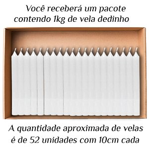 KIT 52 Velas Palito Dedinho 10,5Cm Parafina Branca 1Kg