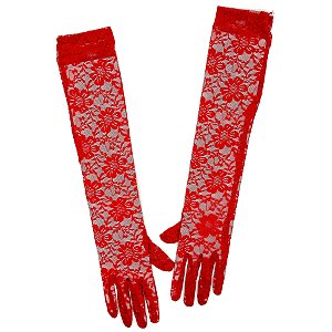 Luva Longa De Renda Vermelha Floral Para Pombagira