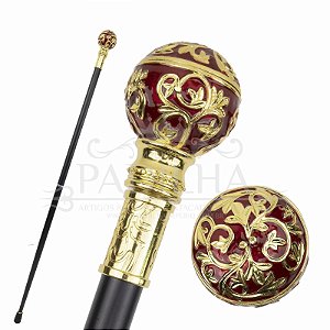 Bengala Luxo com Adaga Rosqueável Topo Vermelho com Ornamentos Dourados