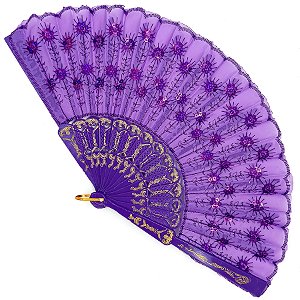 Leque Simples Roxo/Roxo Cigana Com Paete E Renda