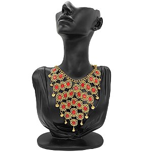 Colar Dourado De Medalhas Ciganas Vermelhas Com Guizos