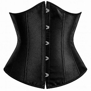 Corset Feminino Jacquard Preto Liso C/ Hastes e Amarração Ajustável S/ Busto