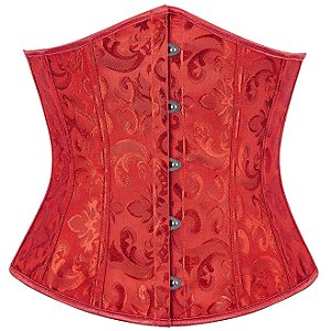 Corset Feminino Jacquard Vermelho C/ Hastes e Amarração Ajustável S/ Busto