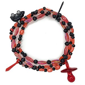 Guia Fio De Exú Pombagira Mirim Com Pingentes E Chupeta Vermelha