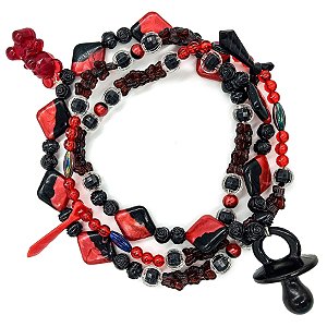 Guia Fio De Exú Pombagira Mirim Com Pingentes E Chupeta Preta