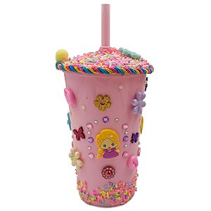 Copo Enfeitado P/ Erê Criança Diversos 500Ml Rosa