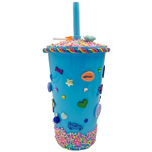 Copo Enfeitado P/ Erê Criança Diversos 500Ml Azul