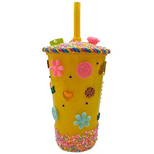 Copo Enfeitado P/ Erê Criança Diversos 500Ml Amarelo