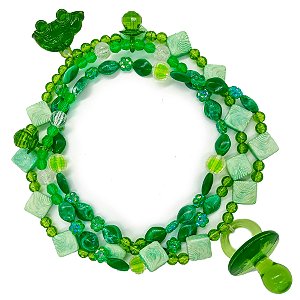 Guia Fio P/ Erê Criança De Umbanda C/ Pingentes Verde+Chupeta Verde