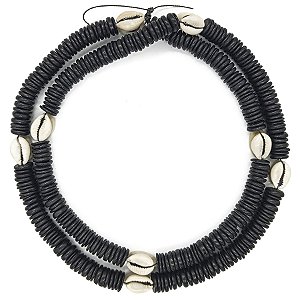 Guia Fio Legdba De Coquinho Casca De Coco Preto C/ Búzios