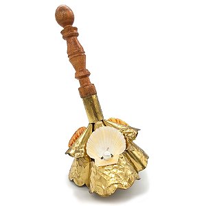 Adjá Dourado Seis 6 Bocas C/ Concha E Pérola Cabo De Madeira