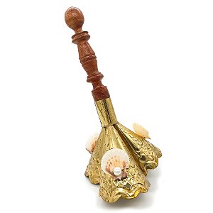 Adjá Dourado Três 3 Bocas C/ Concha E Pérola Cabo De Madeira