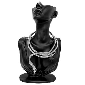 Serpente Cobra Dobrável Flexivel Coroa Colar Bracelete Prata