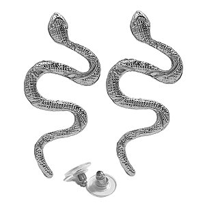 Par De Brinco Cobra Serpente Grande Prata (Tarraxa)
