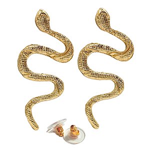 Par De Brinco Cobra Serpente Grande Dourado (Tarraxa)