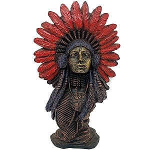 Imagem De Resina Busto Estátua Jurema India Xamã C/ Cocar