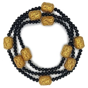 Guia de Cristal Preto C/ Entremeio Dourado Ritual Umbanda Candomblé
