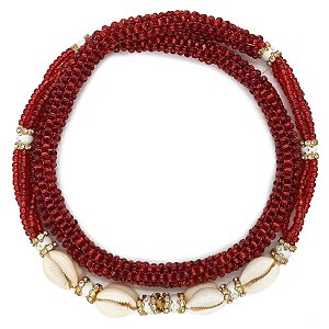 Brajá Chicote Missanga Vermelho Transparente C/ Búzios