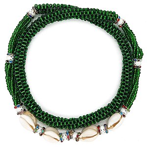Brajá Chicote Missanga Verde Transparente C/ Búzios