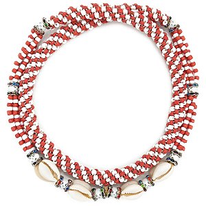 Brajá Chicote Missanga Branco/Vermelho C/ Búzios