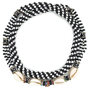 Brajá Chicote Missanga Branco/Preto C/ Búzios