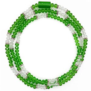 Guia de Cristal C/ Entremeios Strass e Firma Verde/Incolor