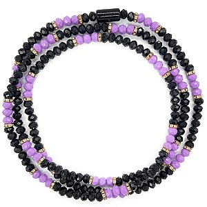 Guia de Cristal C/ Entremeios Strass e Firma Preto/Roxo