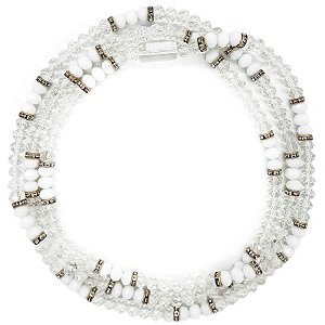 Guia de Cristal C/ Entremeios Strass e Firma Incolor/Branco