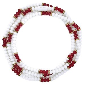 Guia de Cristal C/ Entremeios Strass e Firma Branco/Vermelho