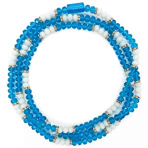 Guia de Cristal C/ Entremeios Strass e Firma Azul/Branco