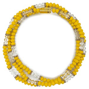 Guia de Cristal C/ Entremeios Strass e Firma Amarelo/Incolor