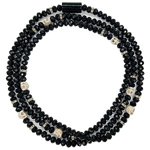 Guia Cristal C/ Entremeio de Strass e Caveira Vermelho/Preto/Marfim