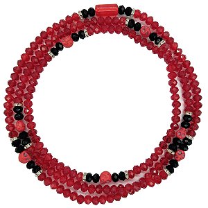 Guia Cristal C/ Entremeio de Strass e Caveira Vermelho/Preto/Vermelho