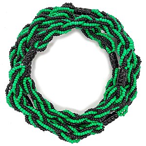 Guia Missanga Brajá Torcido Preto/Verde Miçanga Leitosa