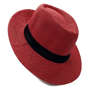 Chapéu Panamá Carioca Aba Larga Com Fita Vermelho/Preto