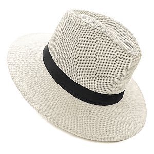Chapéu Panamá Carioca Aba Larga Com Fita Bege/Preto
