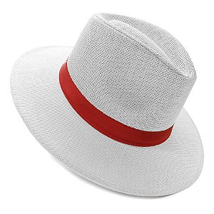 Chapéu Panamá Carioca Aba Larga Com Fita Branco/Vermelho