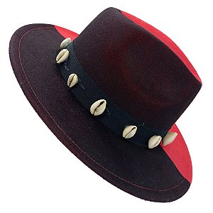 Chapéu Kimbanda C/ Búzios Bicolor Vermelho/Preto Feltro Exu