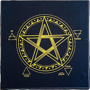Toalha P/ Tarot Preto/Dourado Estampada Pentagrama